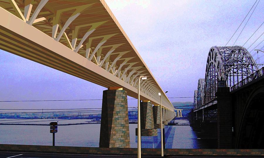 Darnitsky Bridge Drawing by Oleg Zavarzin