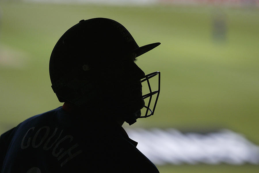 Darren Gough of England waits to bat Photograph by Laurence Griffiths