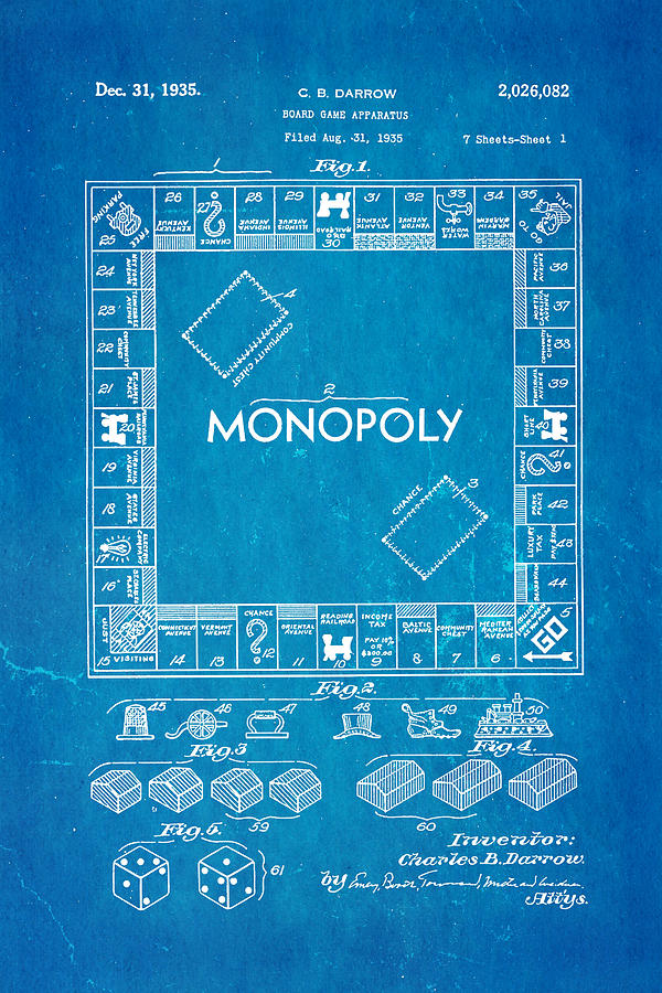 Appliance Photograph - Darrow Monopoly Board Game Patent Art 1935 Blueprint by Ian Monk