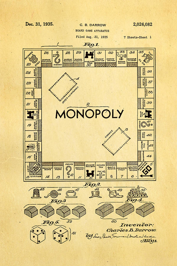 Appliance Photograph - Darrow Monopoly Board Game Patent Art 1935 by Ian Monk