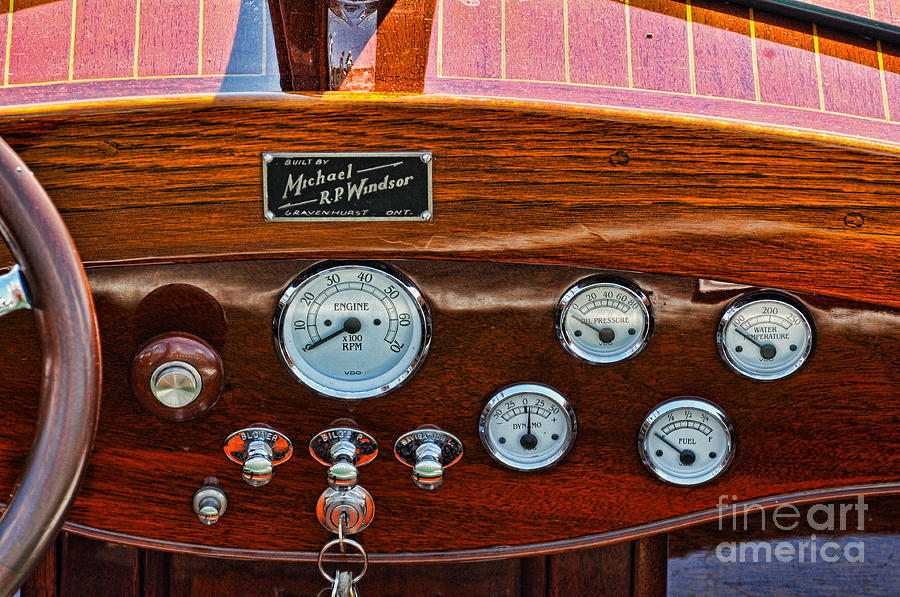 Dashboard In A Classic Wooden Boat Photograph
