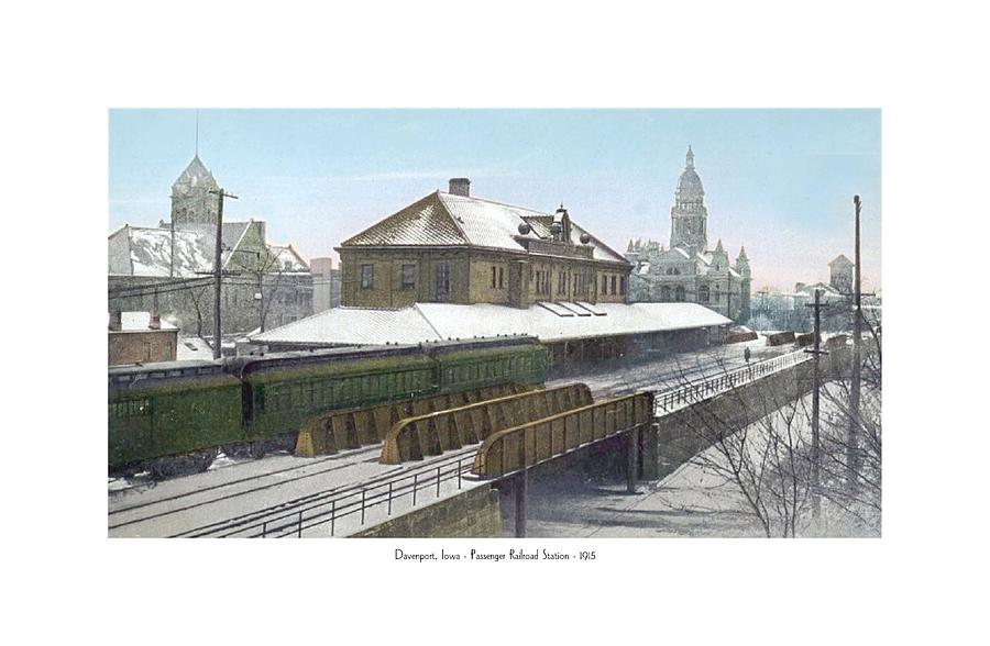 Davenport Iowa - Railroad Pasenger Depot - 1915 Digital Art by John Madison