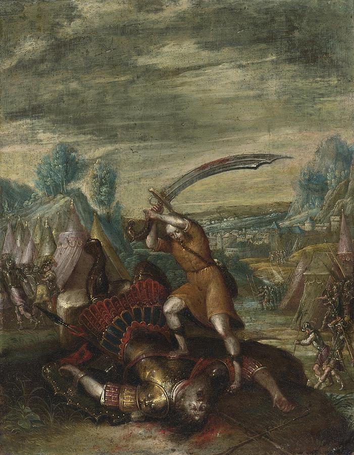 David Beheading Goliath Painting by Celestial Images