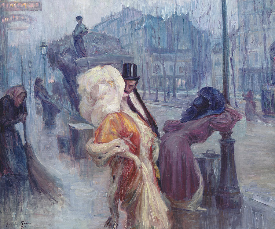 Lamp Painting - Dawn Leaving the Restaurant in Montmartre by Georges Redon