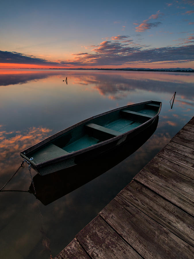 Boat Photograph - Dawn on lake by Davorin Mance