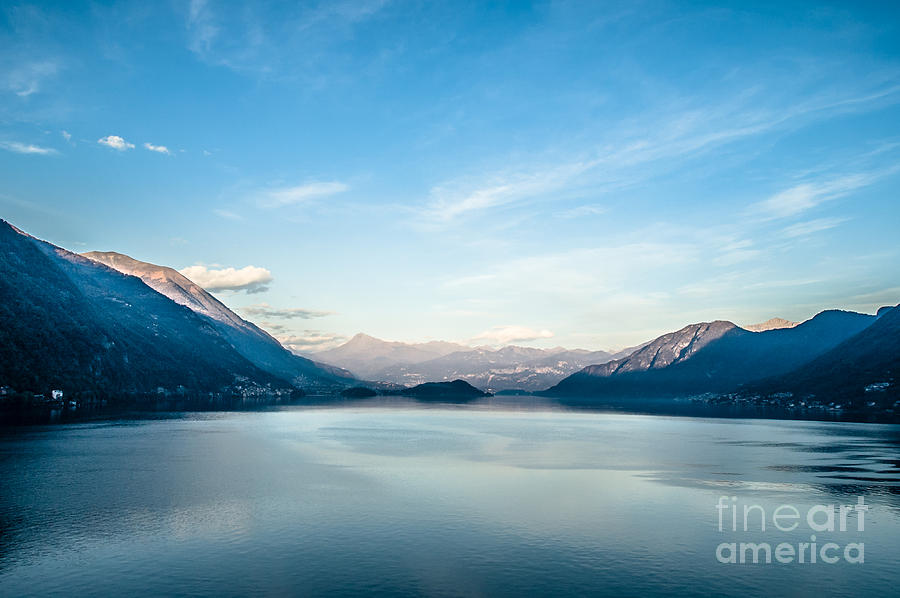 Dawn over mountains Lake Como Italy Photograph by Peter Noyce