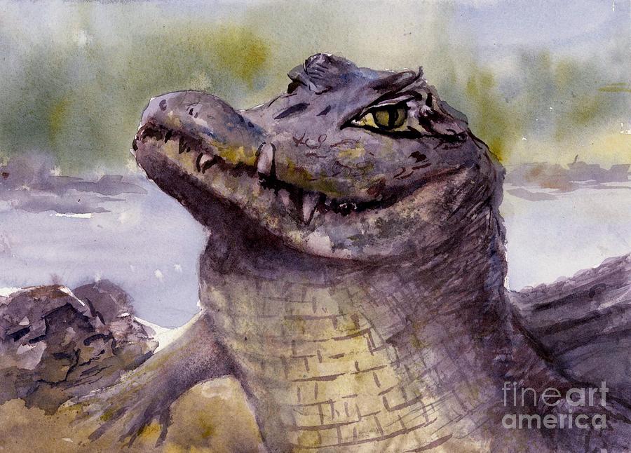 Caiman Crocodile  Painting by Virginia Potter