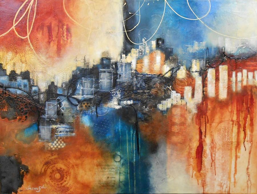 Day and Night Cityscape Painting by Susan Goh