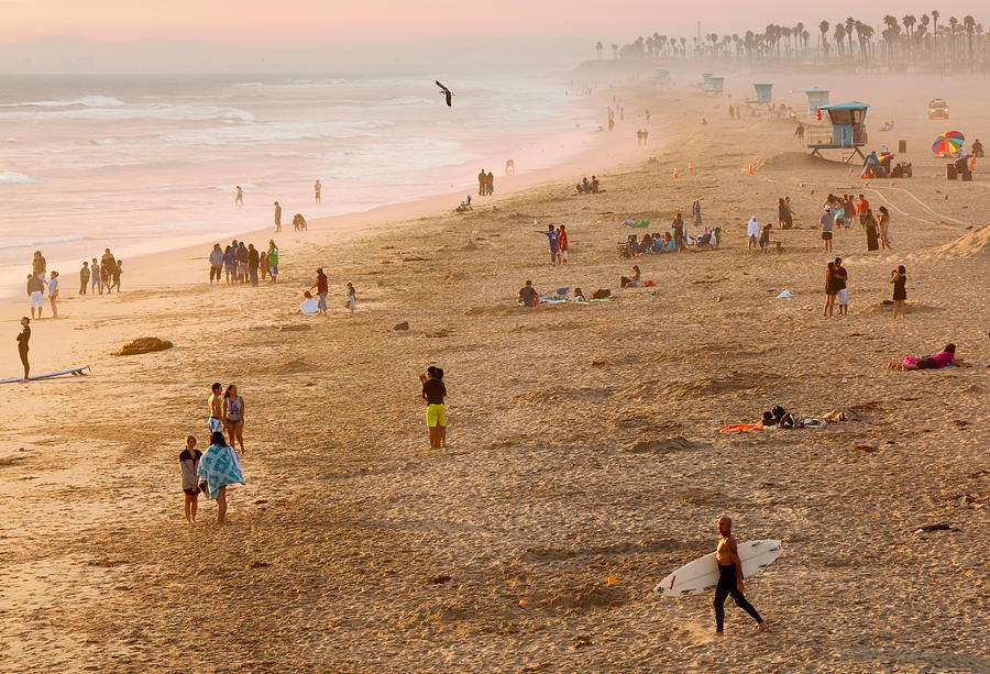 Day at the Beach - Sunset Huntington Beach California Photograph by Ram Vasudev