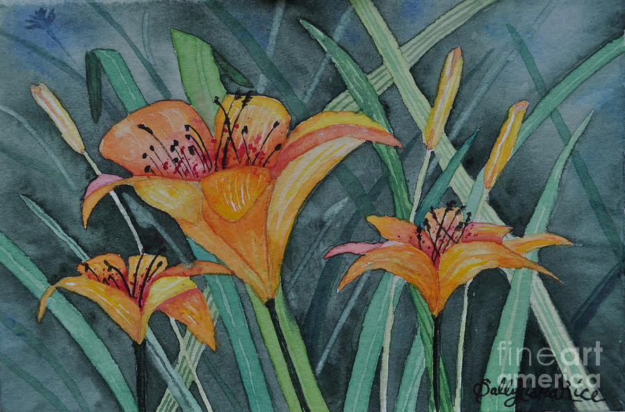 Flower Painting - Day Lillies by Sally Tiska Rice