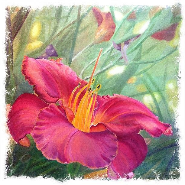 Acrylic Photograph - Day Lily #acrylic #painting by Phinthone Senesombath