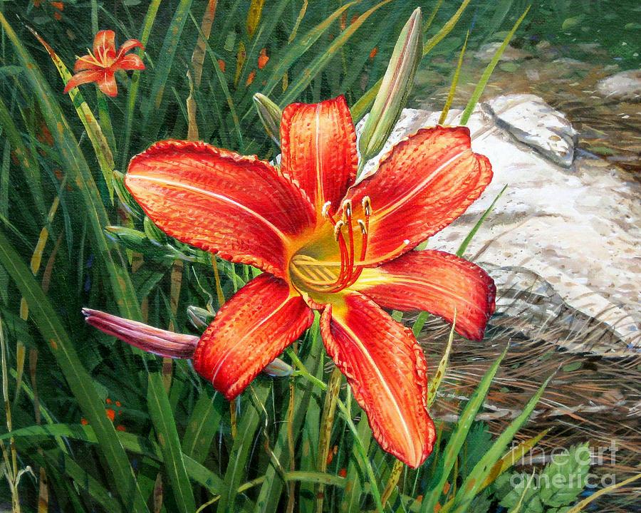 Day Lily Painting by Bob  George