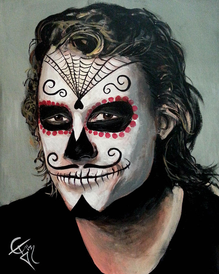 Day of The Dead - Heath Ledger Painting by Tom Carlton