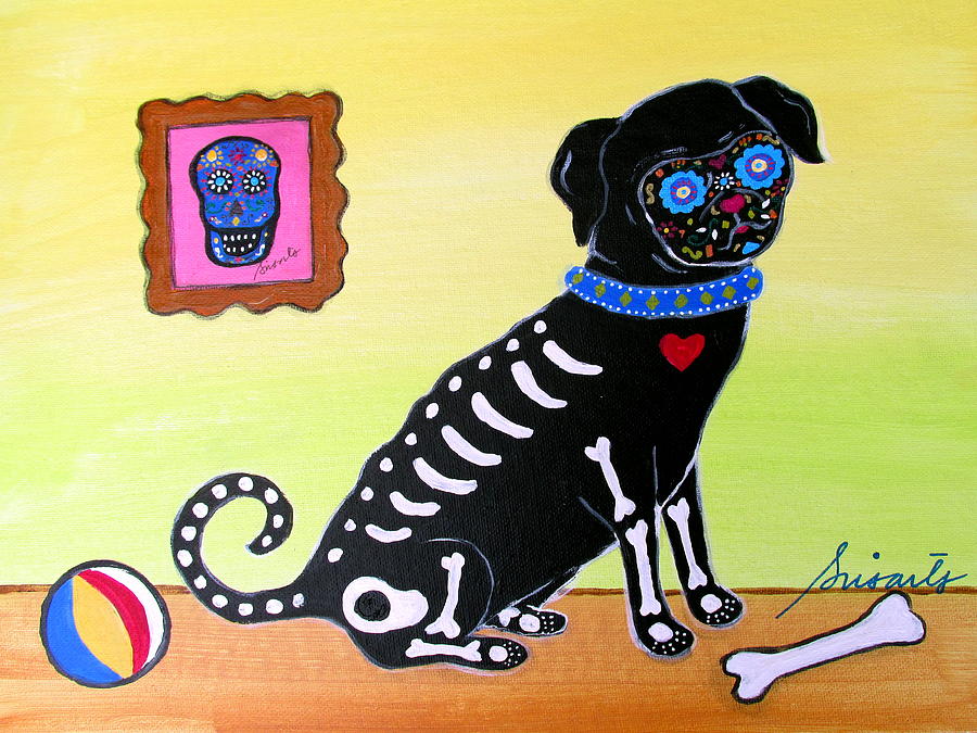 Day Of The Dead Pug Painting by Pristine Cartera Turkus