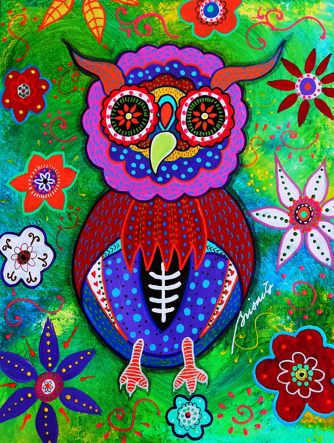 Day Of The Dead Talavera Owl Painting by Pristine Cartera Turkus