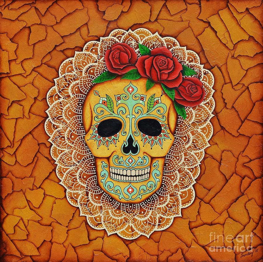 Day of the Dead with Roses and Lace Painting by Joseph Sonday