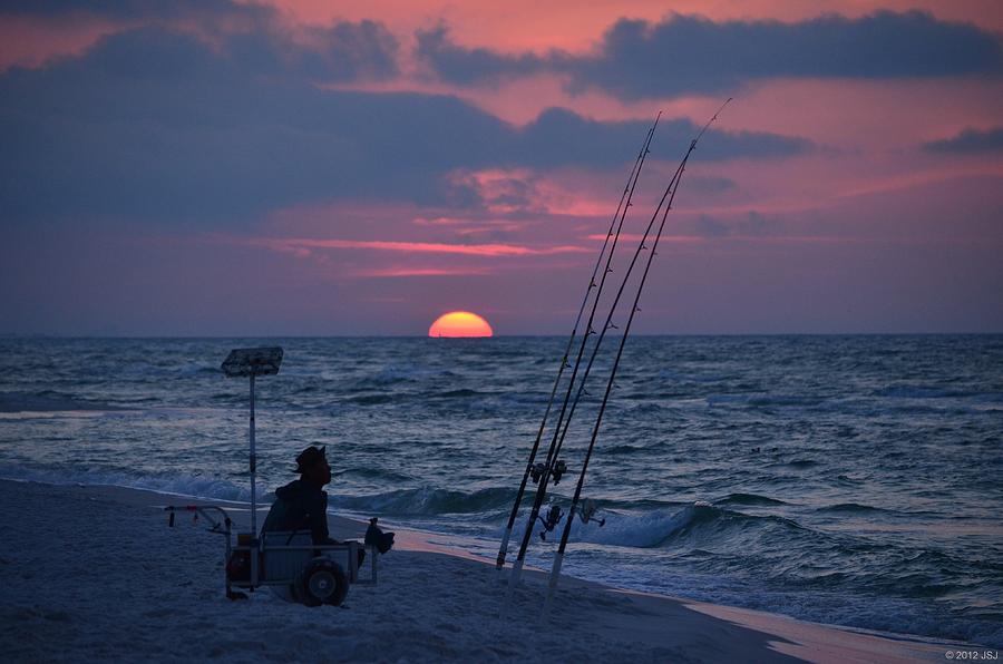 Daybreak on Navarre Beach with Deng the Fisherman Photograph by Jeff at JSJ Photography