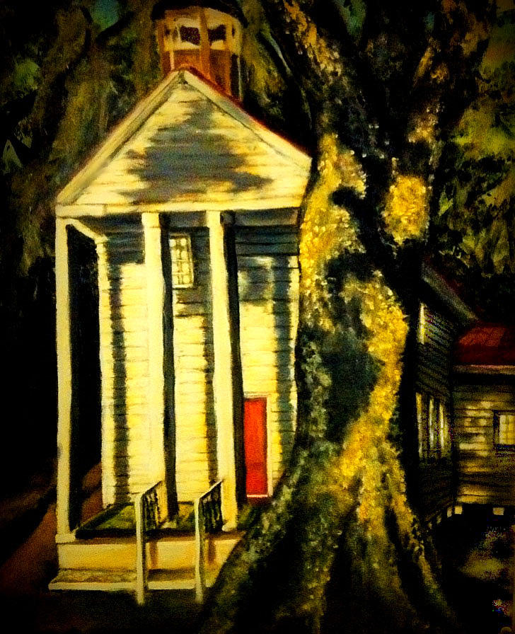 Daybreak on Oak Church Painting by Alexandria Weaselwise Busen