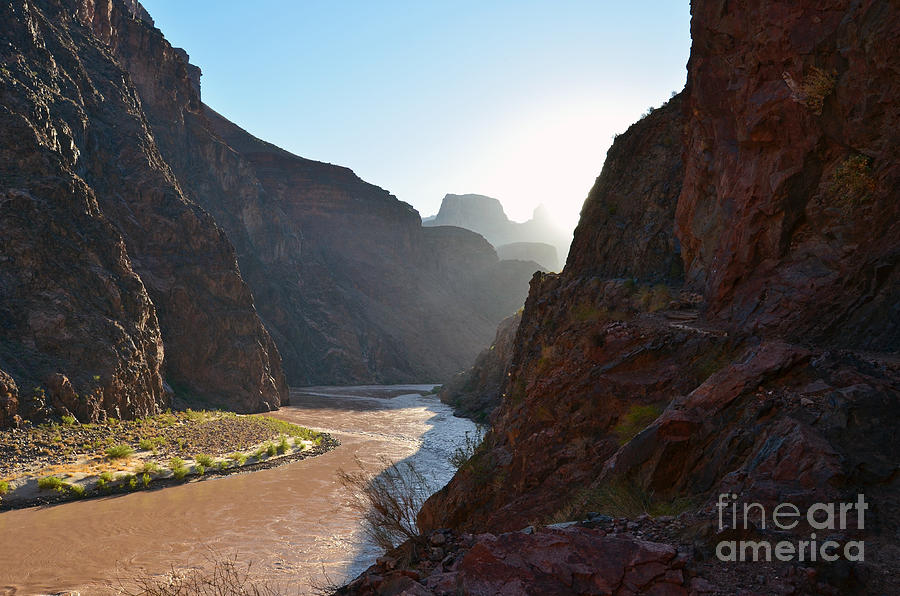 Daybreak over the Colorado River along Bright Angel Trail Grand Canyon National Park Photograph by Shawn OBrien