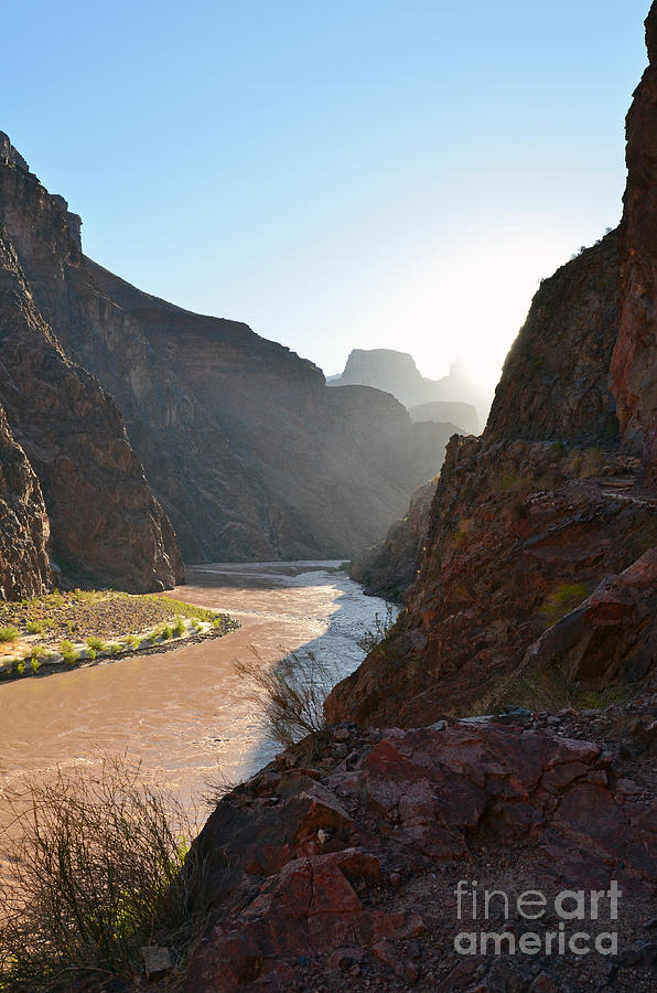 Daybreak over the Colorado River along Bright Angel Trail Grand Canyon National Park Vertical Photograph by Shawn OBrien