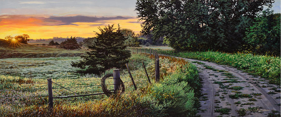 Daybreak Southwest Corner Fenceline Painting by Bruce Morrison