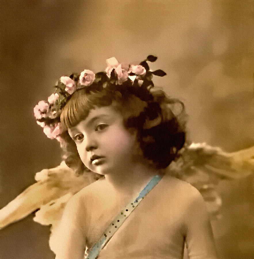 Vintage Photograph - Daydreaming Cupid by Lesa Fine