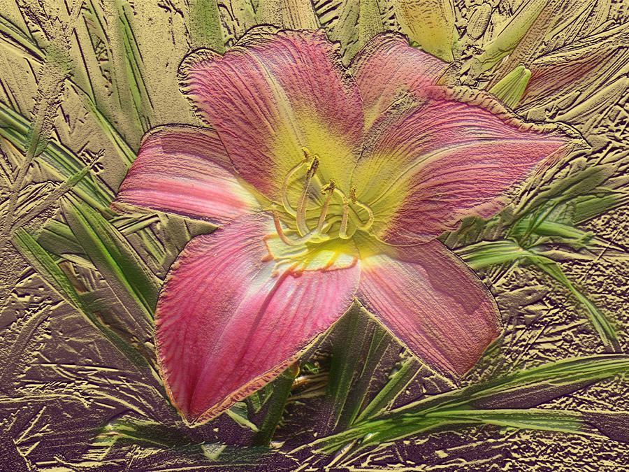 Daylily In Gold Leaf Mixed Media by Steve Karol
