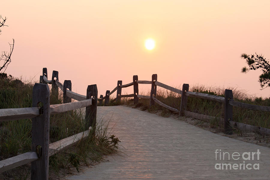 Days End on the Boardwalk at Marconi Beach in Wellfleet MA Photograph by Jayne Carney