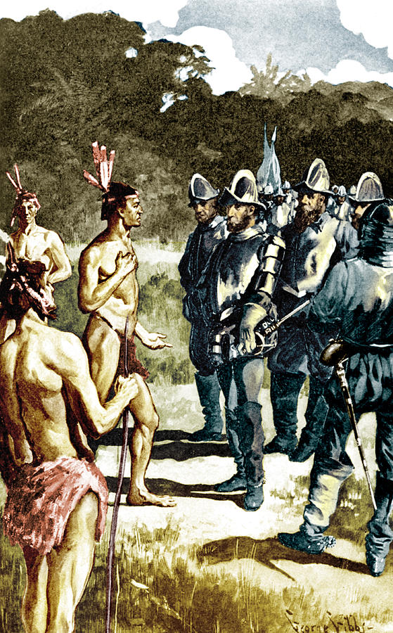 De Soto Meets Florida Indians, 1539 Photograph by Science Source