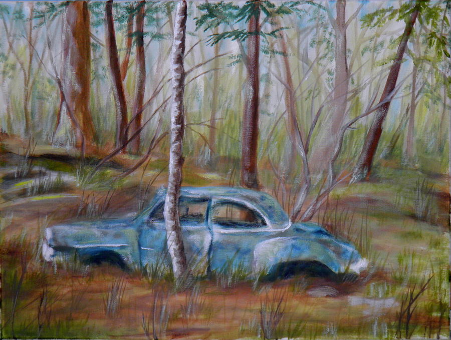 Dead Car Forest Painting by Ida Eriksen