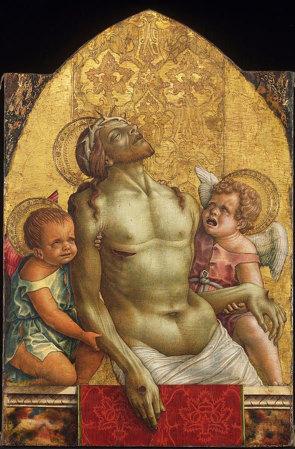 Dead Christ Supported by Two Angels Painting by Carlo Crivelli