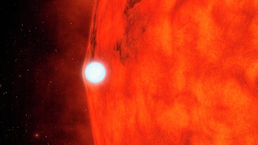 Space Photograph - Dead Star Warping Light Of Red Star by Nasa/jpl-caltech