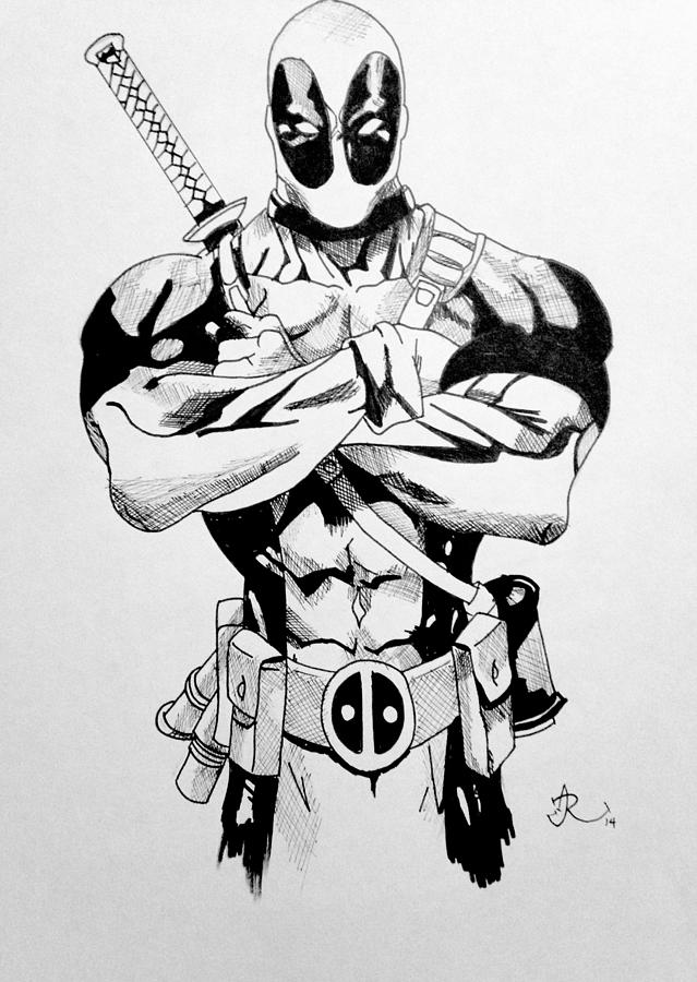 deadpool black and white portrait