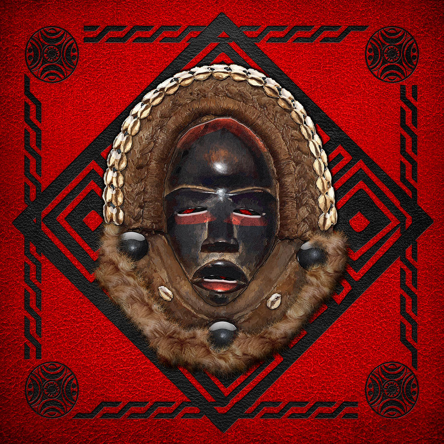 Dean Gle Mask by Dan People of the Ivory Coast and Liberia on Red Leather Digital Art by Serge Averbukh
