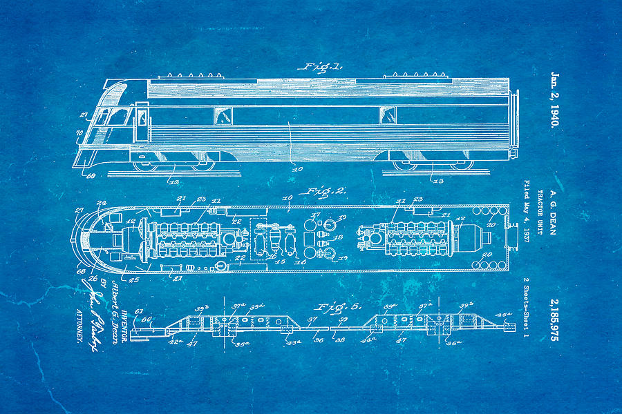 Train Photograph - Dean Train Tractor Unit Patent Art 1940 Blueprint by Ian Monk