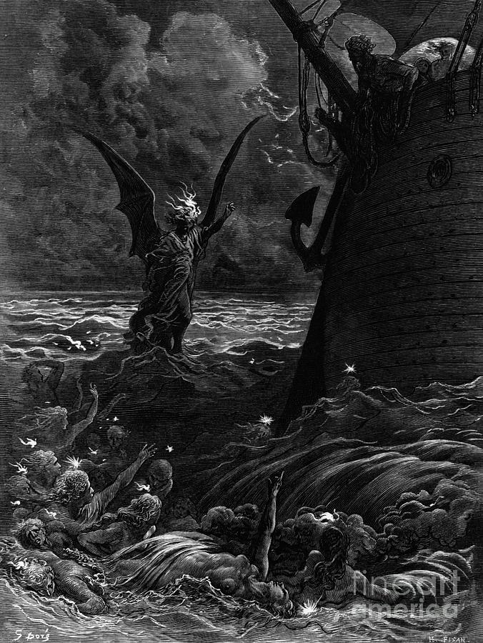 Gustave Dore Drawing - Death-fires dancing around the becalmed ship by Gustave Dore