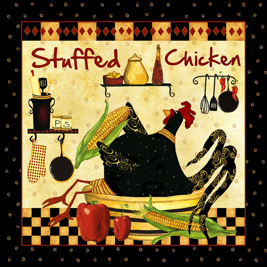 Chicken Painting - Stuffed Chicken by Debi Hubbs