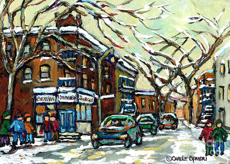 Debullion Street Corner Depanneur Winter Scene Painting January Montreal Memories Carole Spandau Art Painting by Carole Spandau