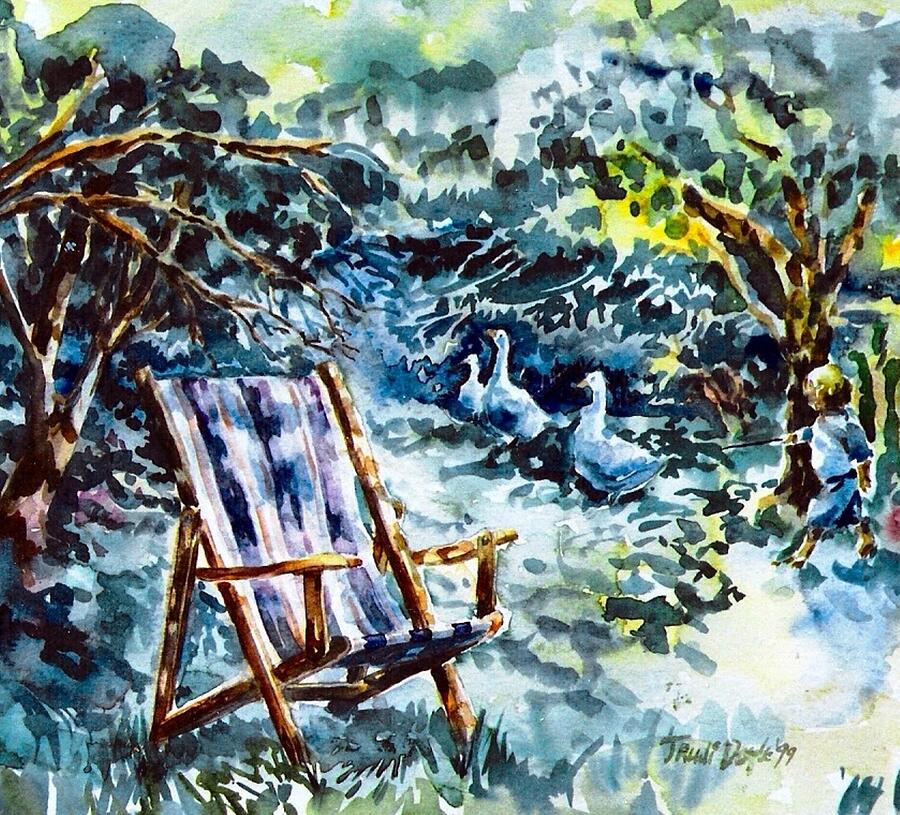Deckchair in a Summer Garden  Painting by Trudi Doyle