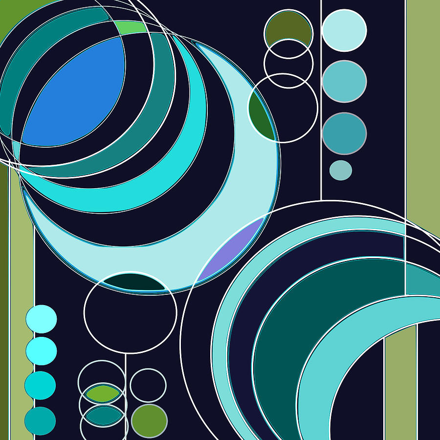 Deco Circles in Blue Digital Art by Mary Bedy