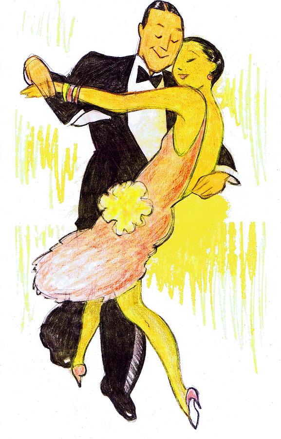 Vintage Drawing - Deco Dancers by Mel Thompson