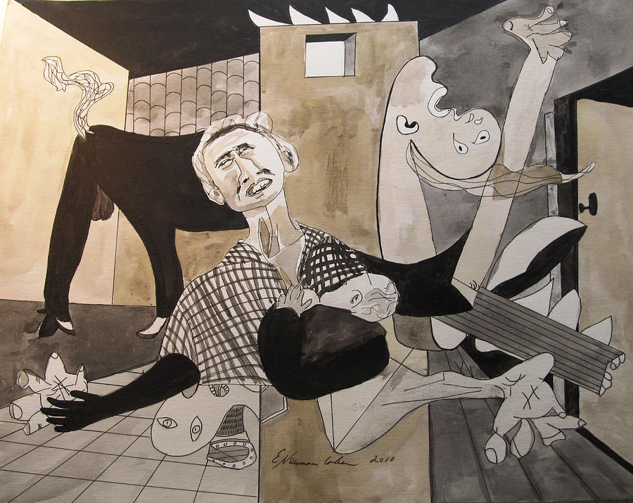 Black And White Painting - Deconstructing Picasso - La Agonia Espanola by Esther Newman-Cohen