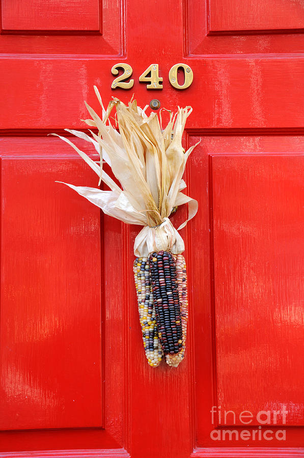 Decorated Red Door Harvest Ear of Corn  Photograph by Gary Whitton