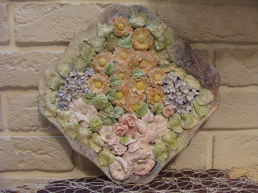 Handmade Flowers Painting - Decorative Plate by Jeanne Mytareva