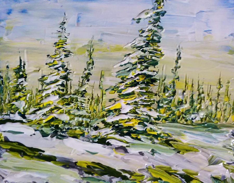 Decorative Winter Pines Painting by Desmond Raymond
