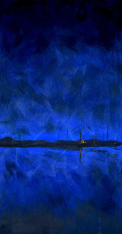 Deep Blue Waterfront at Night Triptych 1 of 3 Painting by Charles Harden