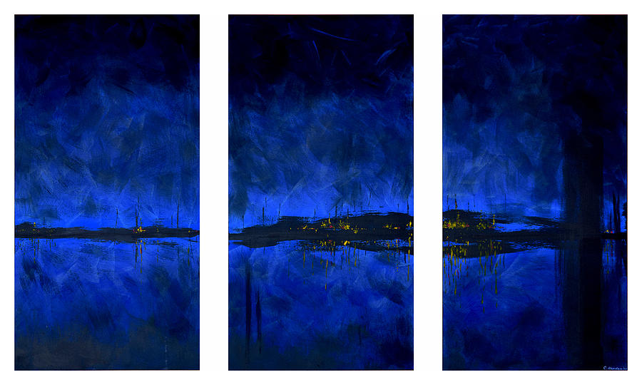 Deep Blue Triptych Painting by Charles Harden