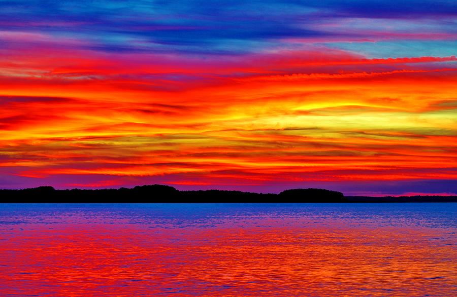 Deep Colors Across The Bay And Sky - Sunset Photograph by William ...