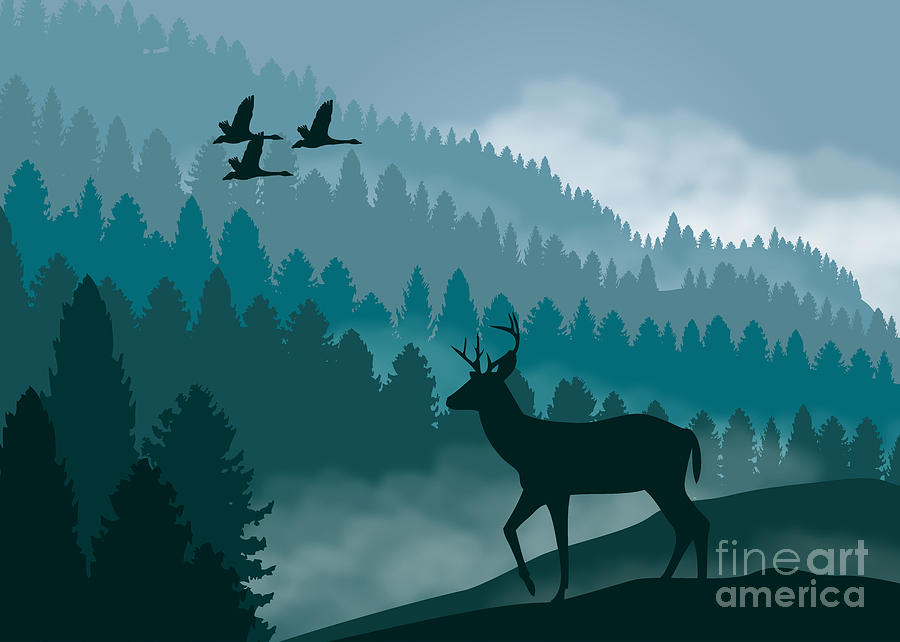 Deer And Geese With Mountains Painting by Tim Gilliland