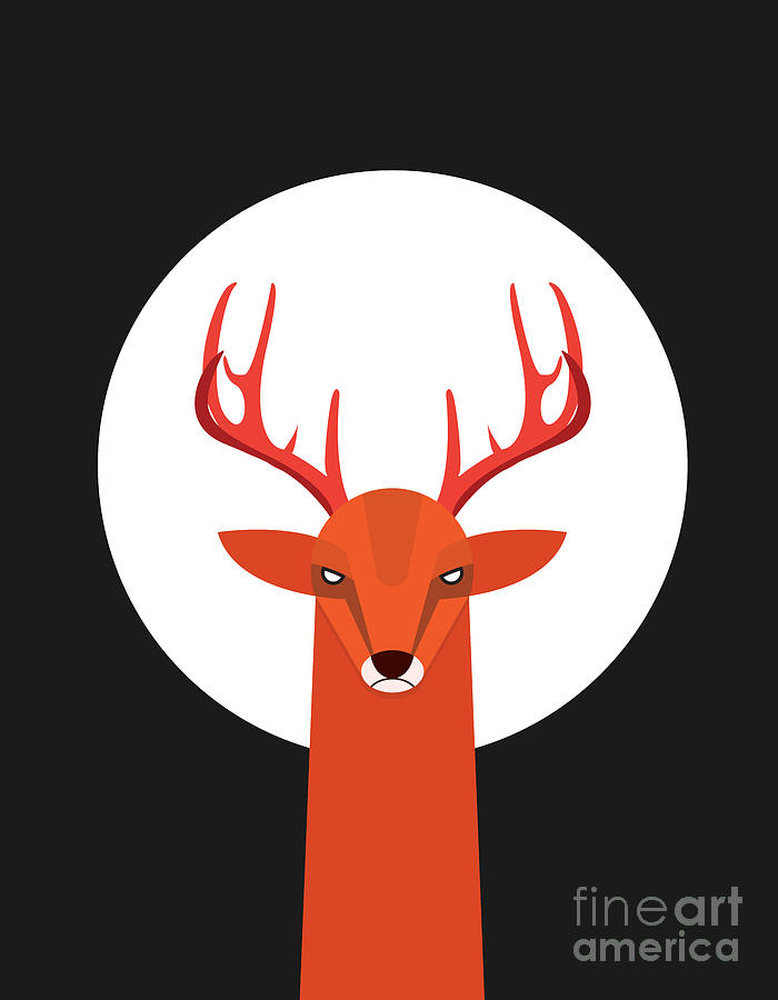 Deer Digital Art - Deer and Moon by Volkan Dalyan
